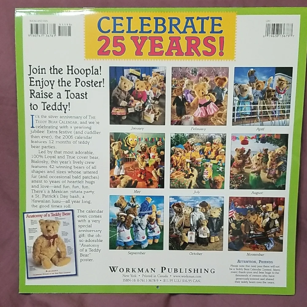 Vintage Teddy Bear Calendar 2006 with Keepsake Poster